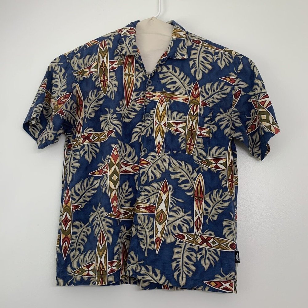Vintage 90s Y2K No Fear Mens Medium Hawaiian Shirt  Surfboard Palm Baggy Fit